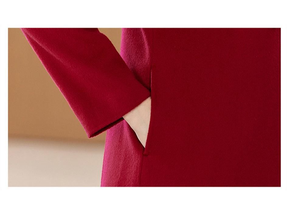 Women's Red Double-Sided Long Wool Coat - 2025 Autumn/Winter Slimming Over-the-Knee Style