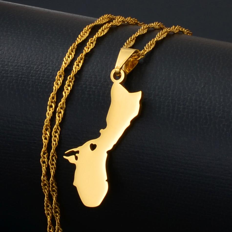 Anniyo 3cm/2.6cm Guam Map Pendant Necklaces for Women Girls Gold Color Silver Color Chains Jewelry Heart Guam Maps #136421