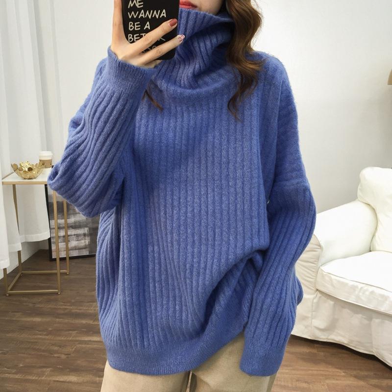 Autumn and winter new loose retro lazy style turtleneck sweater with women's fashion versatile pullover knitted bottoming shirt thick