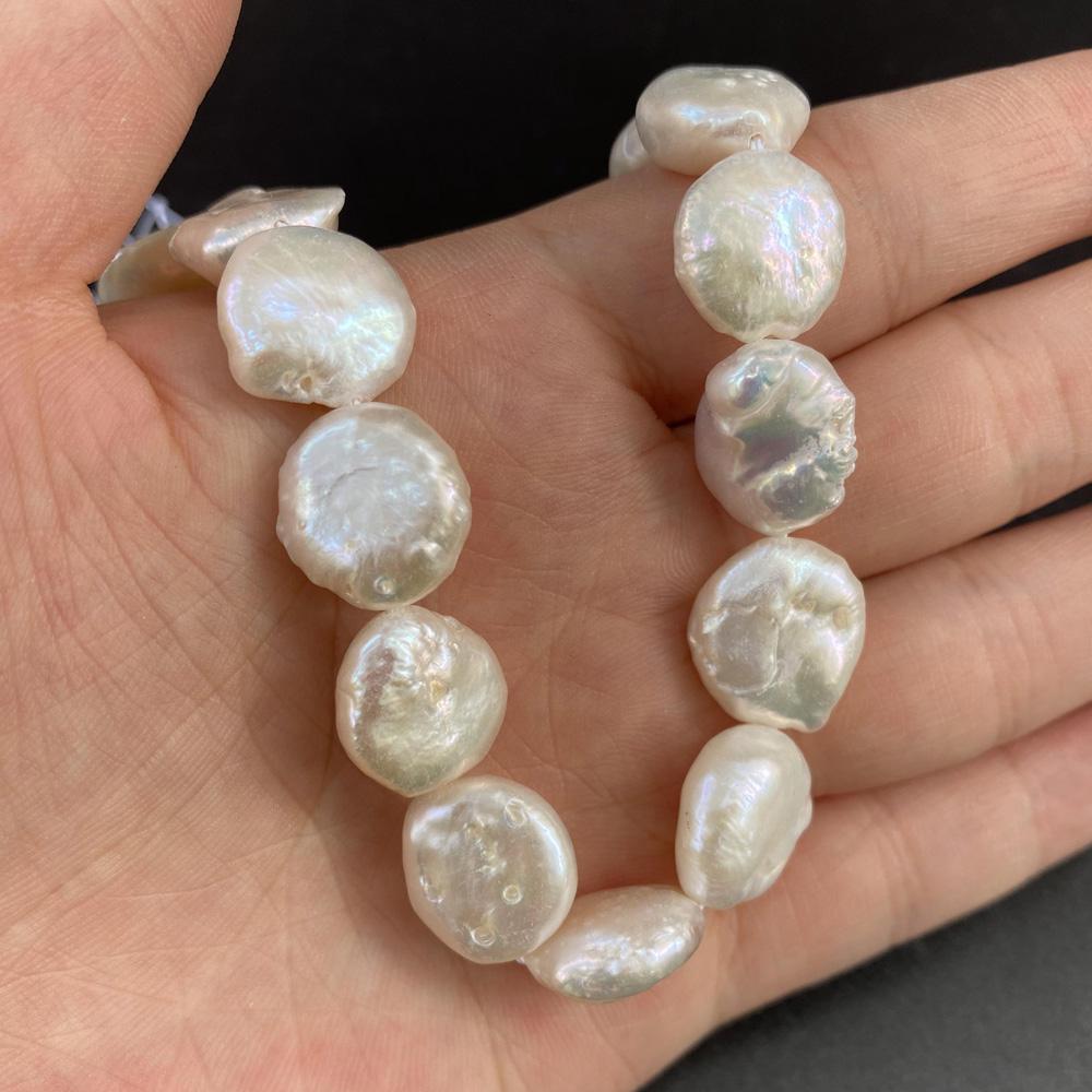 1String, Button Shape Pearls, 13-14 mm, White Natural Freshwater Pearl Beads for Jewelry Making DIY Supplies, Women's Craft Gifts 36cm