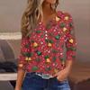Women's Fashion Casual Halloween Printed V-Neck Short Sleeve Decorative Button Three-quarter Sleeve T-shirt Top