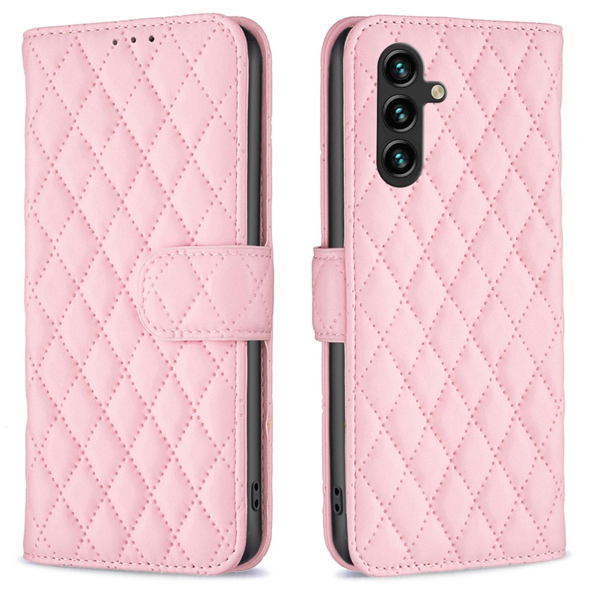 

BINFEN COLOR BF Style-14 For Samsung Galaxy A36 5G Case Rhombus Phone Leather Cover Stand Pink