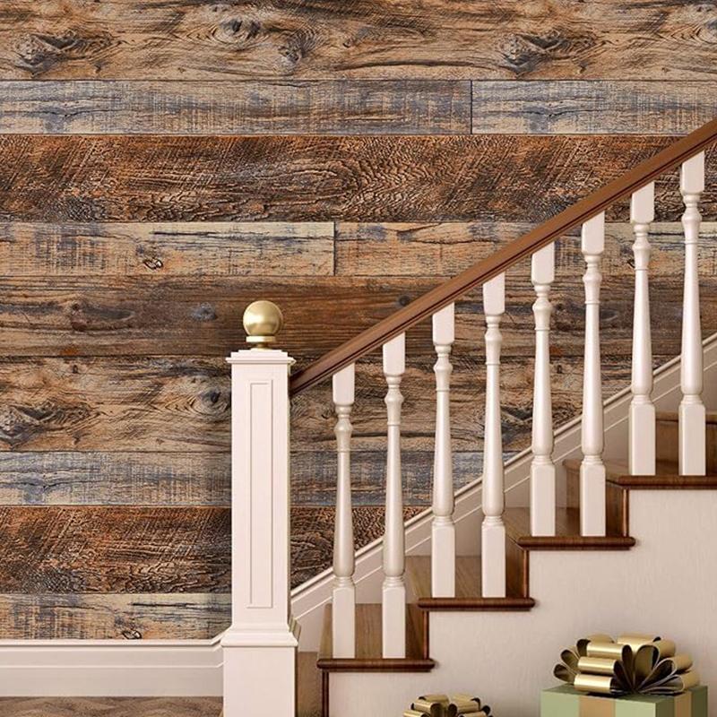 DIY Brown Retro Wood Like Texture Peeling and Pasting Wallpaper Self-adhesive Wood Board Wallpaper Roll Detachable Vinyl Sticker