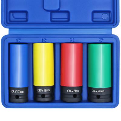Ochraniacz Koła Napędowego 1/2 Cala Nasadki Udarnikowe Cienkościenne Zestaw Głebokich Nasadek Udarnikowych Plastikowa Osłona Nakrętki Kół 17mm, 19mm, 21mm, 22mm