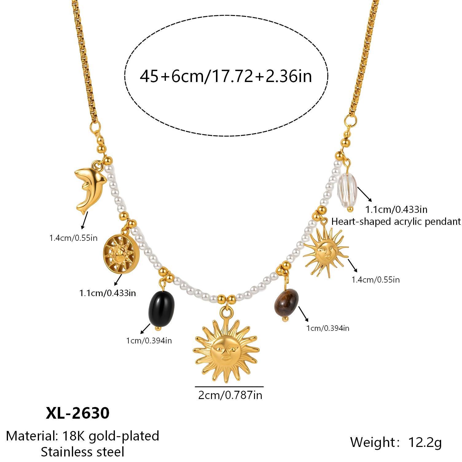 European-American 18K Gold Star Multi-Pendant Necklace with Pearl Beads 18K