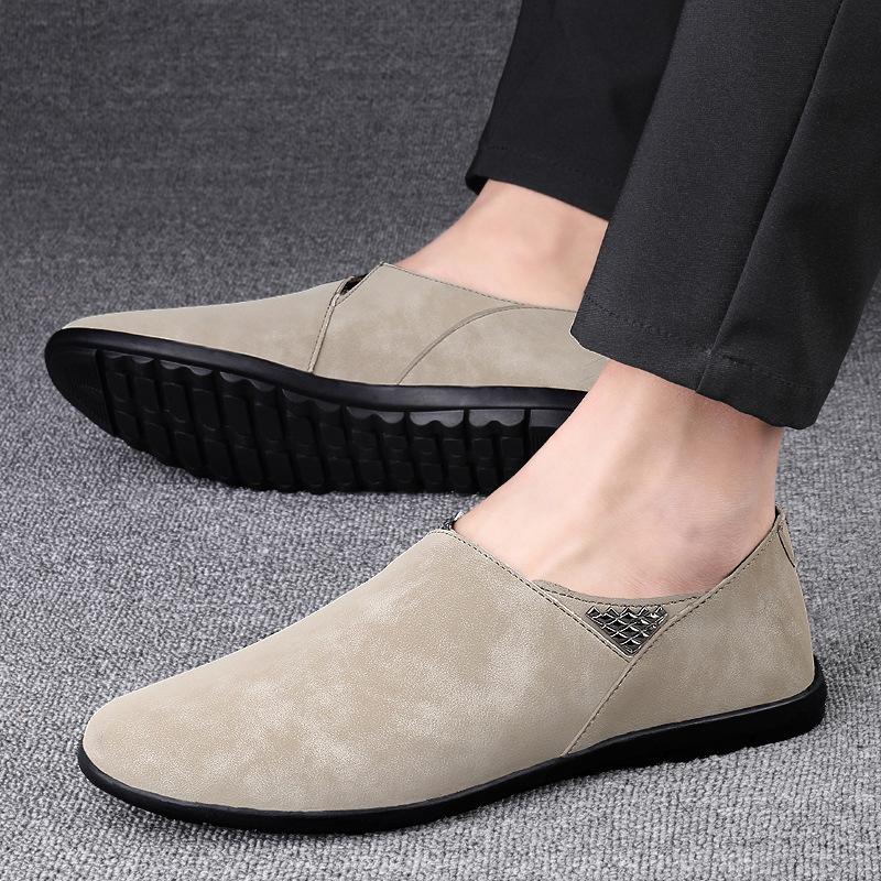 

Чоловіче взуття 2025, літнє нове чоловіче легке розкішне повсякденне шкіряне взуття високого класу, ліниві, безкоштовні низькі черевики Doudou на шнурівці 46 хакі