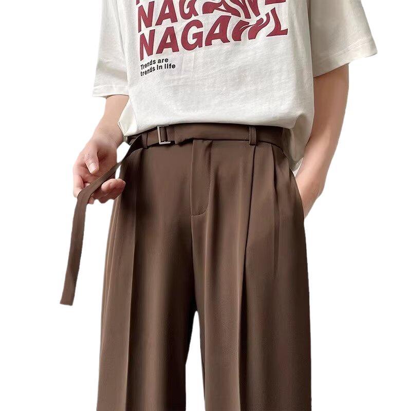 Men's Spring Casual Loose-Fit Black Wide-Leg Trousers - Japanese Style Luxury Draped Pants