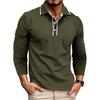 Men's Spring And Solid Color T-shirt Lapel 3 Button Open Placket Button Long Sleeved Top