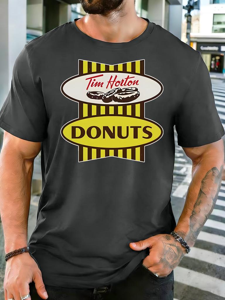 Unisex Vintage Tim Horton Donut Marke Schild Grafik Baumwolle Kurzarm T-Shirt Rundhals Weich Herren Sommer Atmungsaktiv Täglich Straße Oberteil