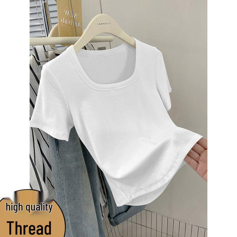 2026 Women’s Short Sleeve Square Neck Fashionable Durable T-shirt