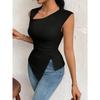 Irregular Summer Womens Solid Tshirt Color Slant Neck Sleeveless Top