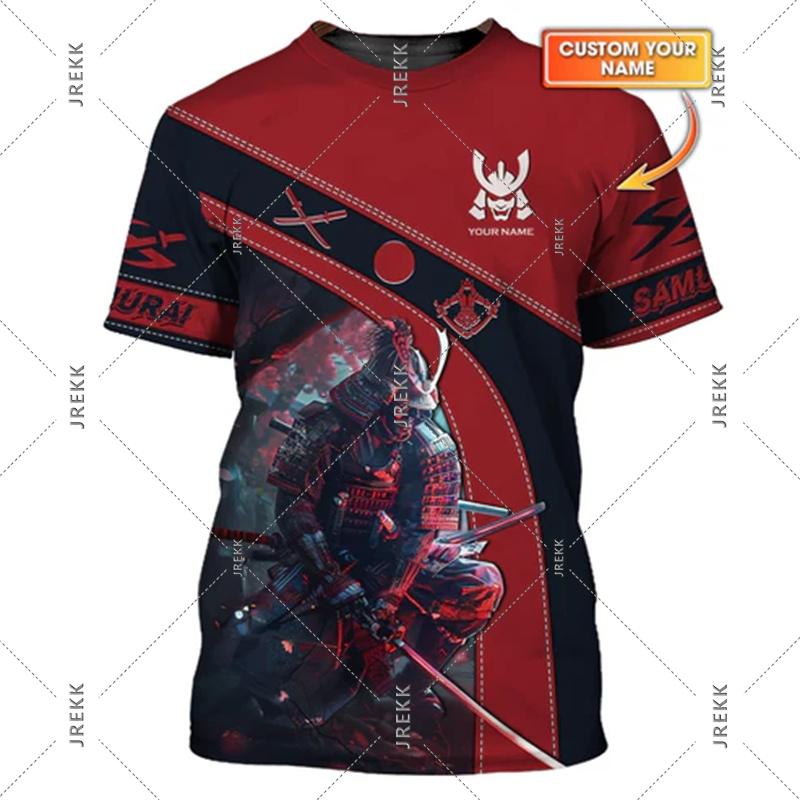 Japanese Samurai Armor Mask Print T-shirt For Men Harajuku Street Custom Name T Shirts
