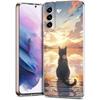 Transparent Phone Case Cover for Samsung Galaxy S25 S24 S23 S22 S20 S21 FE Ultra S24 S23 S10 S10E Plus Funny Sunset Cat Pattern