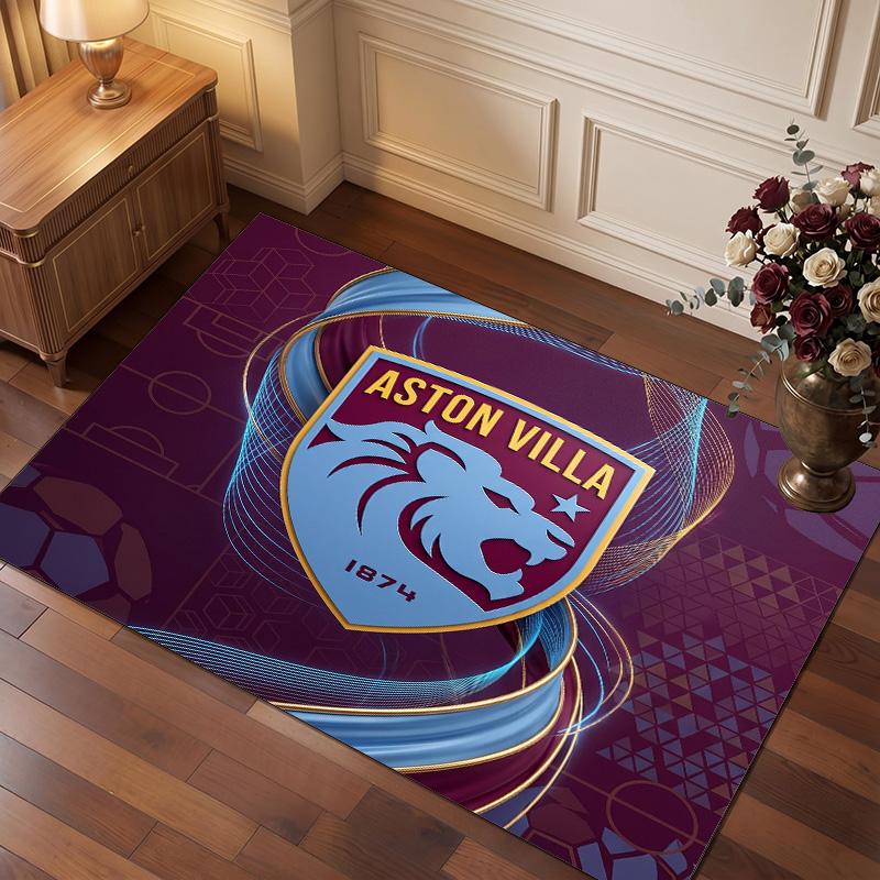 Aston Villa Football Print Crystal Velvet Rug, Comfortable Water Absorbent Non Slip Indoor Floor Carpet