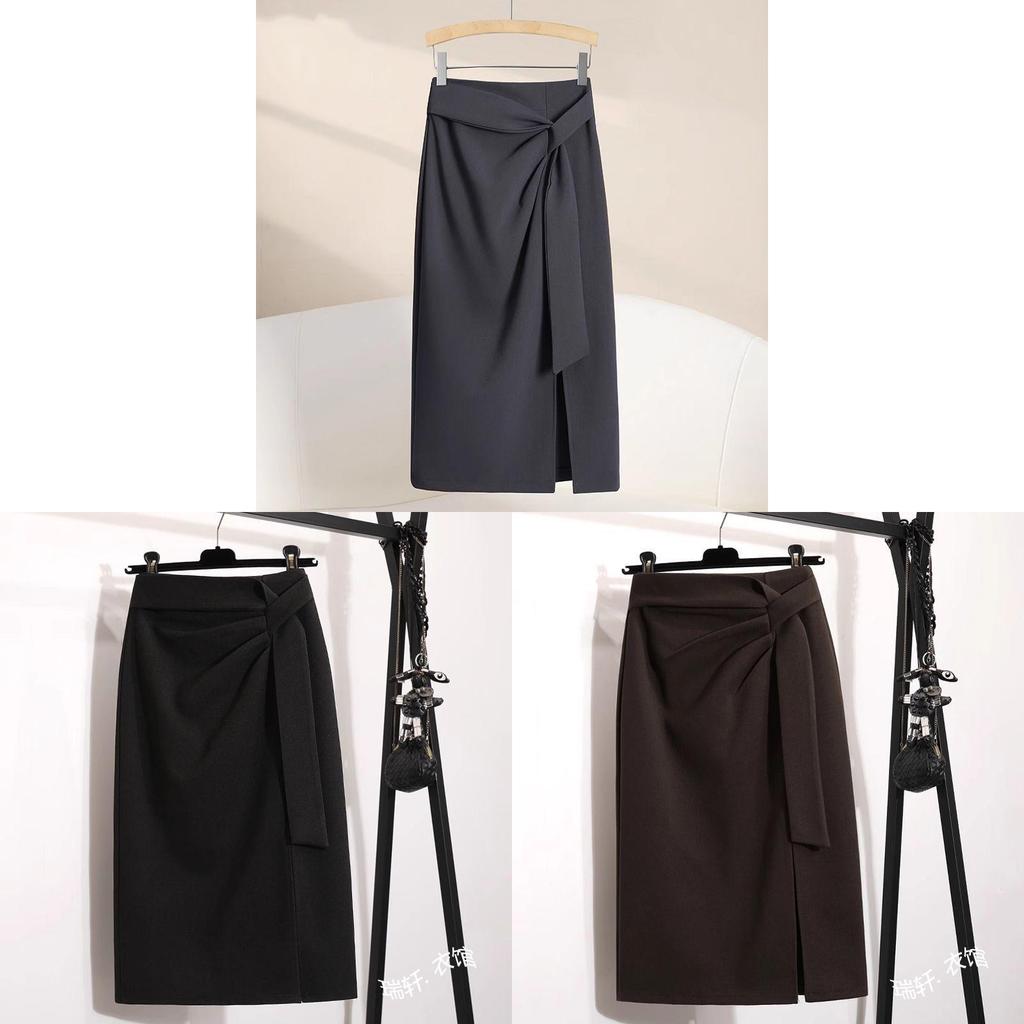 High Waist Slimming Asymmetrical Skirt With Slit For Office And Casual Wear