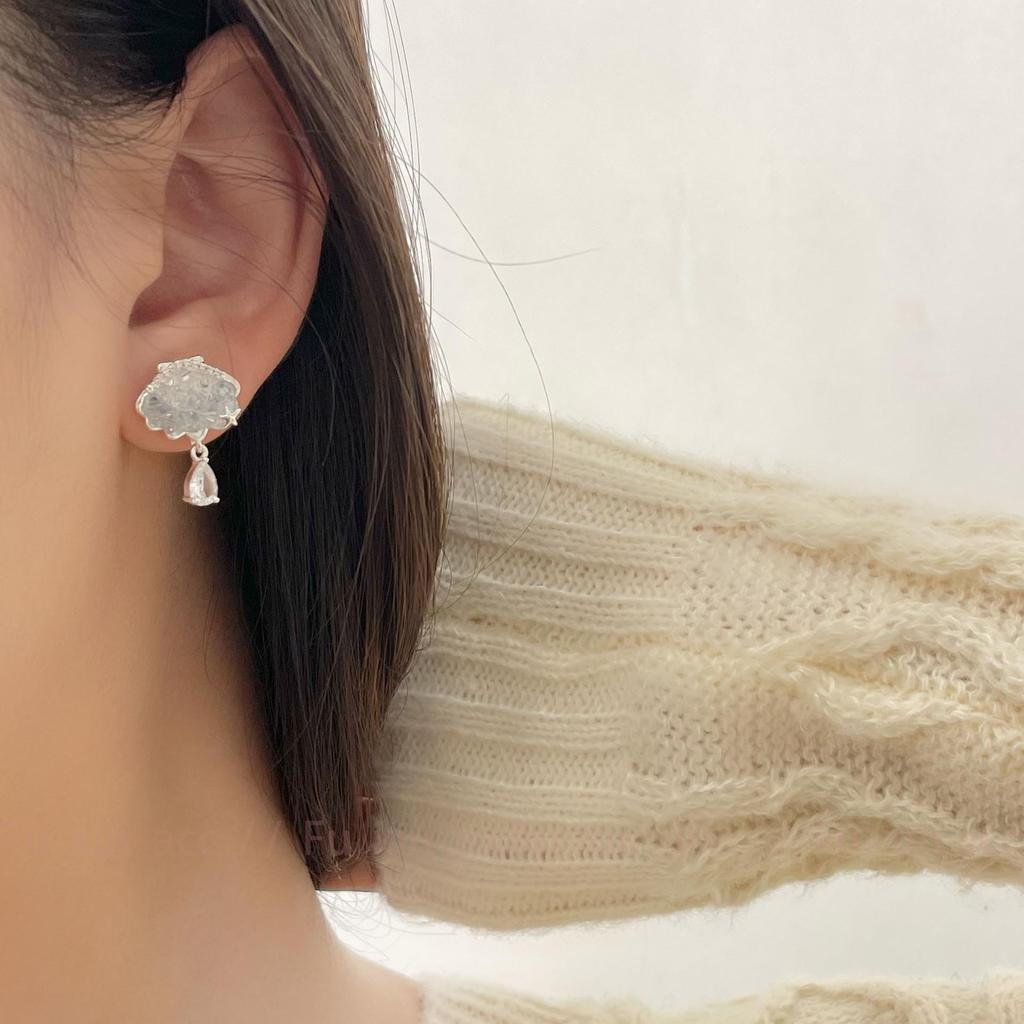 Star Tassel Gradient Blue & White Crystal Nebula Earrings