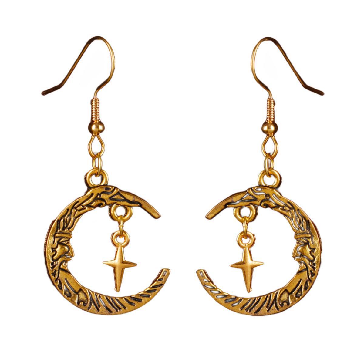 

Bohemian Creative Gold Color Human Face Crescent-shaped Stars Cross Pendant Dangle Earrings for Women Retro Trendy Jewelry Gifts золотой