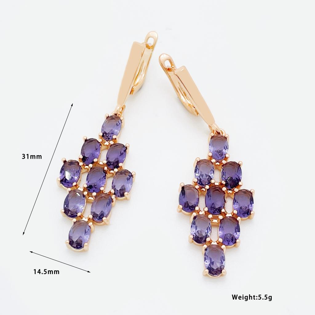 Madingi Unikalūs Moteriški Ilgi Prabangūs 585 Rožinio Aukso Purpuriniai Natūralaus cirkonio Kabantys Auskarai Puikūs krištoliniai Kūrybiniai dovanų papuošalai
