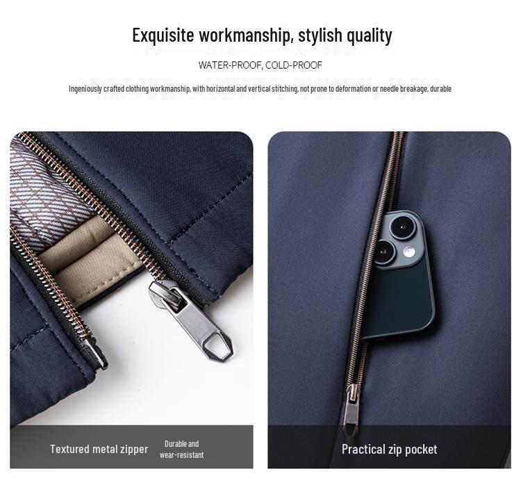 Męska bawełniana kurtka Pierre Cardin z kołnierzem stójką, styl "taty", pogrubiona na jesień/zimę 2025.