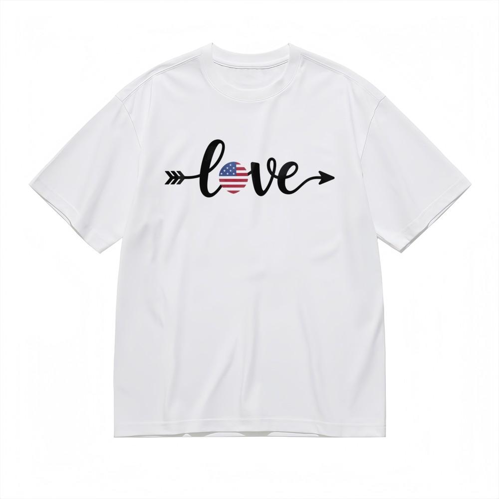 

Women s T-shirt With Flag Hearts and Arrow Motifs Graphic Unisex White 100% Cotton 3XL