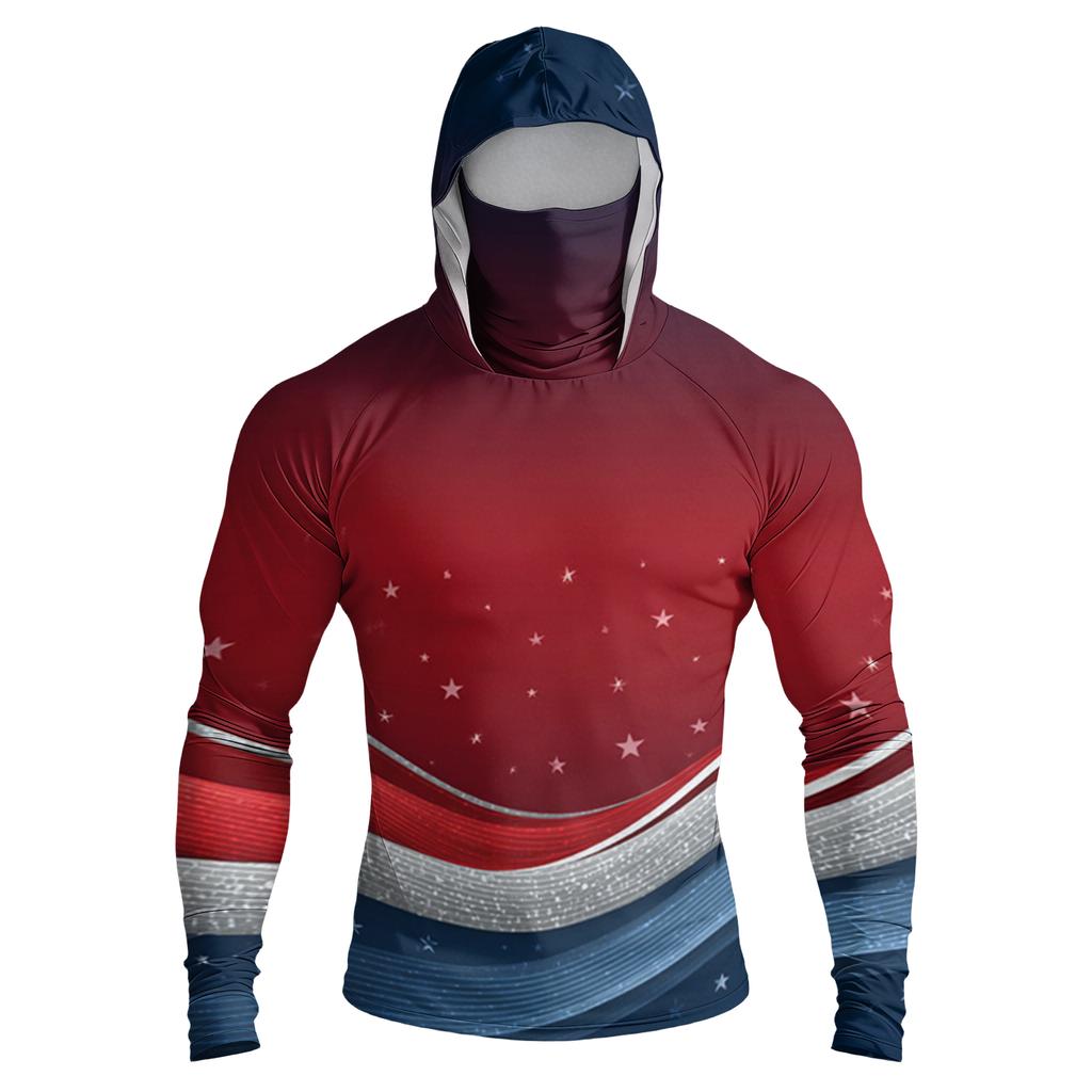 Men's Casual Raglan Sleeve Hooded Long Sleeve Sun Protection Shirt Lightweight Breathable Fabric All Over Print Design