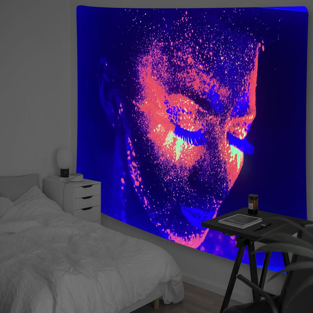 Black Light Tapestry Wall Hanging UV Reactive Psychedelic Hippie  for Bedroom Dorm Indie Room Decor