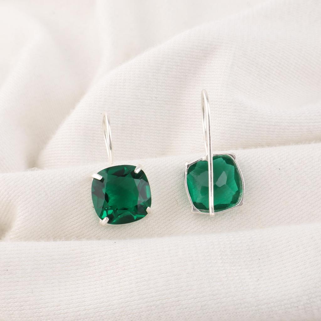 Green Emerald Gemstone Silver Jewelry, 935 Solid Sterling Silver Earrings Dazzling Silver Jewelry, Handmade Pretty Earrings For Women
