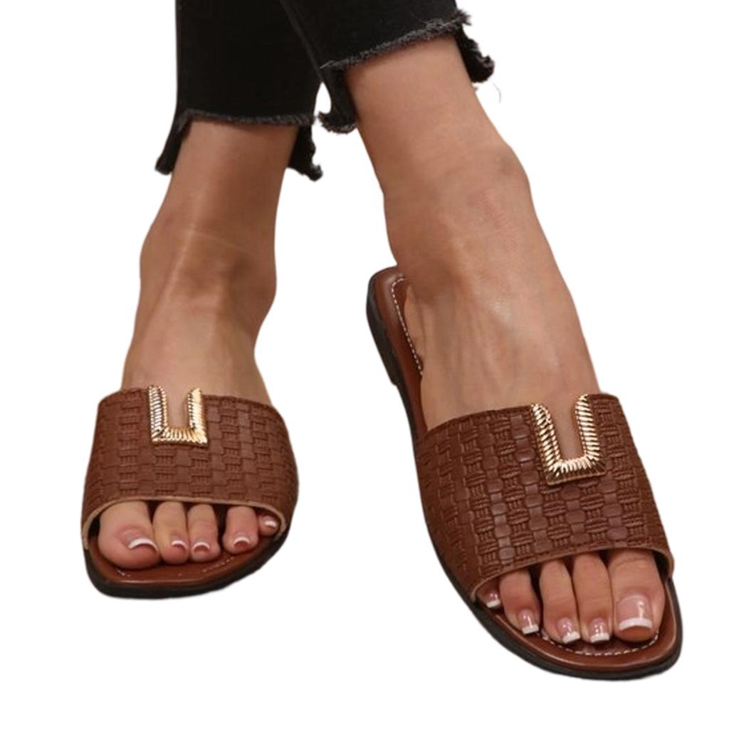 Women's Flat Slide Sandals Textured Upper Open Toe Slip On Casual Footwear for Everyday Wear Summer Beach Poolside