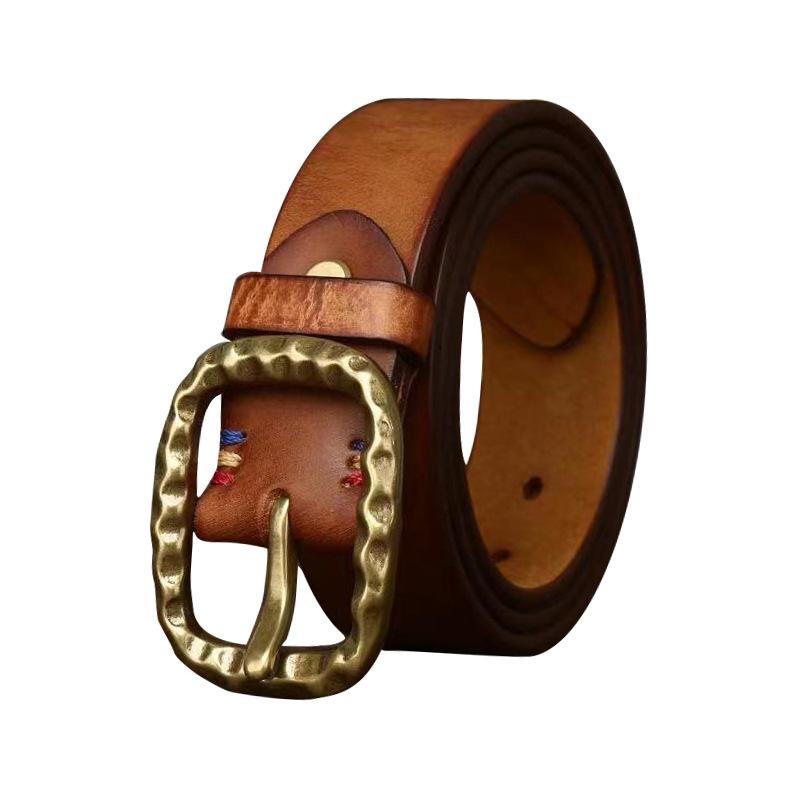 Men's Thick Belt Thick Retro Brass Buckle High-End First Layer Cowhide Leather Jeans Belt