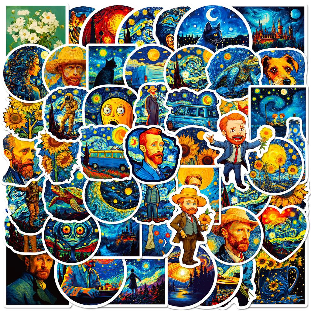 50 Van Gogh Starry Sky Stickers World Famous Paintings Art Oil Paintings Wind Favorite Van Gogh Star Mystery Personality Diy Stickers
