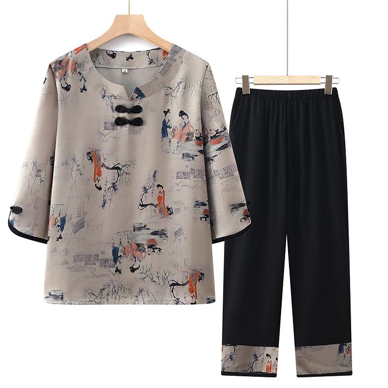 Elderly summer women's clothing summer short-sleeved suit elderly clothes thin new style