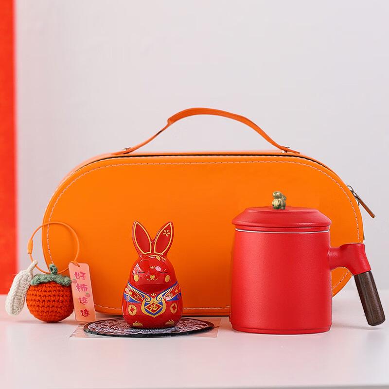 Jade Rabbit Auspicious Ceramic Office Tea Cup Gift Set