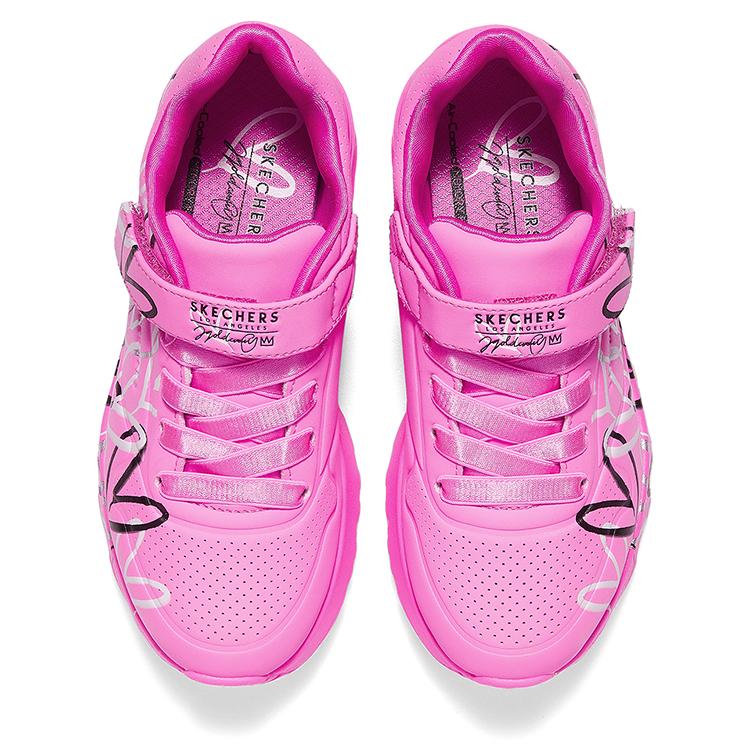 Skechers Kids Uno Graffiti Comfortable Versatile Fashion Outdoor Slip Resistant Durable Low Top Kids Skate Shoes Bright Pink 314078L-HPMT