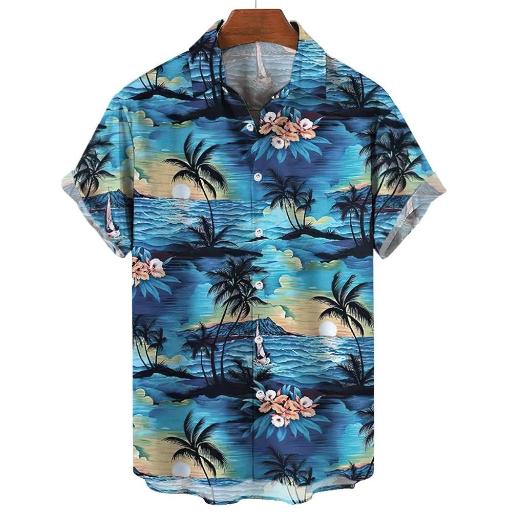 Hawaiian Shirts For Male Flower Pattern Men's Casual Short Sleeved Top Summer Oversized Streetwear Original Men Clothing
