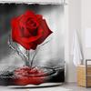 Rose Shower Curtain Romantic Floral Blossom Red Rose Reflection On Water Black And Red Bathroom Decor With Hooks