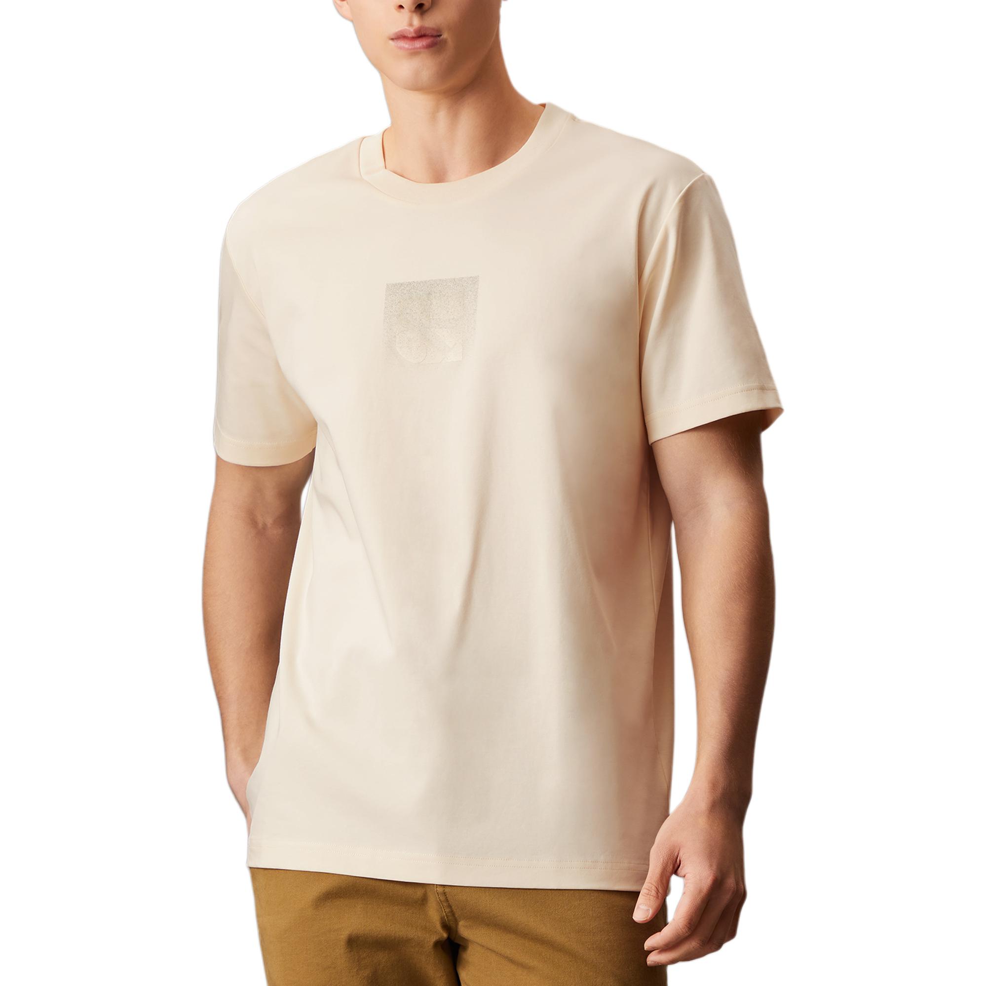 Calvin Klein Minimalist Comfortable Versatile Letter Interlocking Short Sleeve T-Shirt Men tops Antique-White J327570-YAC XL