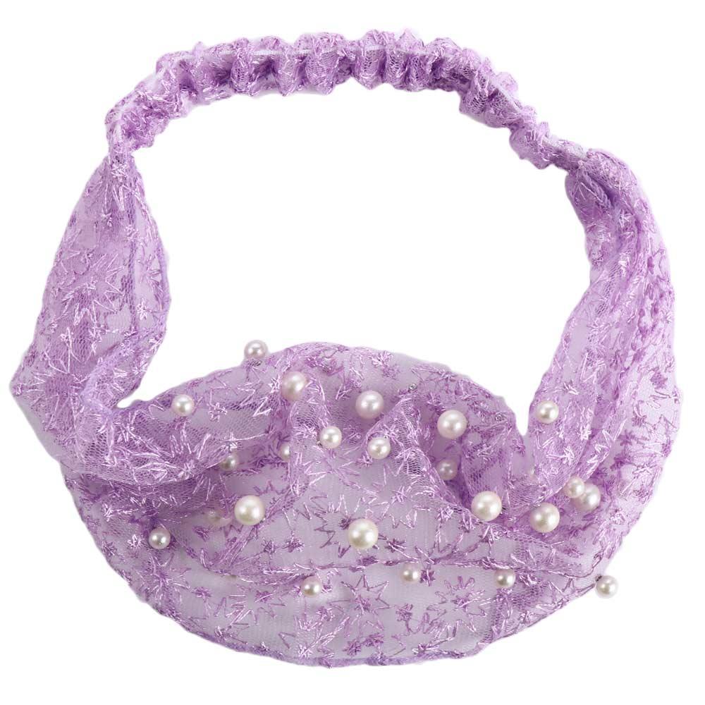 

Pearls Make up Face Wash Fashion Design Organza Headband Wide Side Hairband Women Hair Accessories Korean Style Hair Wear фиолетовый