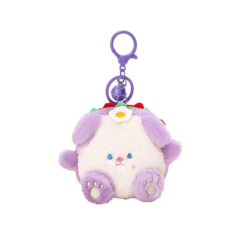 Sandwich Adorable Dog Plush Keychain Coin Purse In Vibrant Orange Green Pink Purple