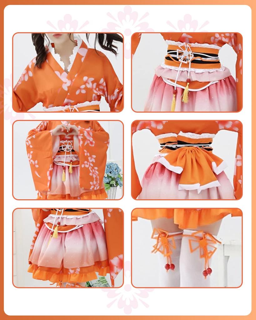 Costume Set Cosplay Yukata Japanese Style Mini Skirt Kimono Japanese Clothes One Piece Lolita Long Sleeve Gothic Lolita Cosplay Mori Girl Lolita Large