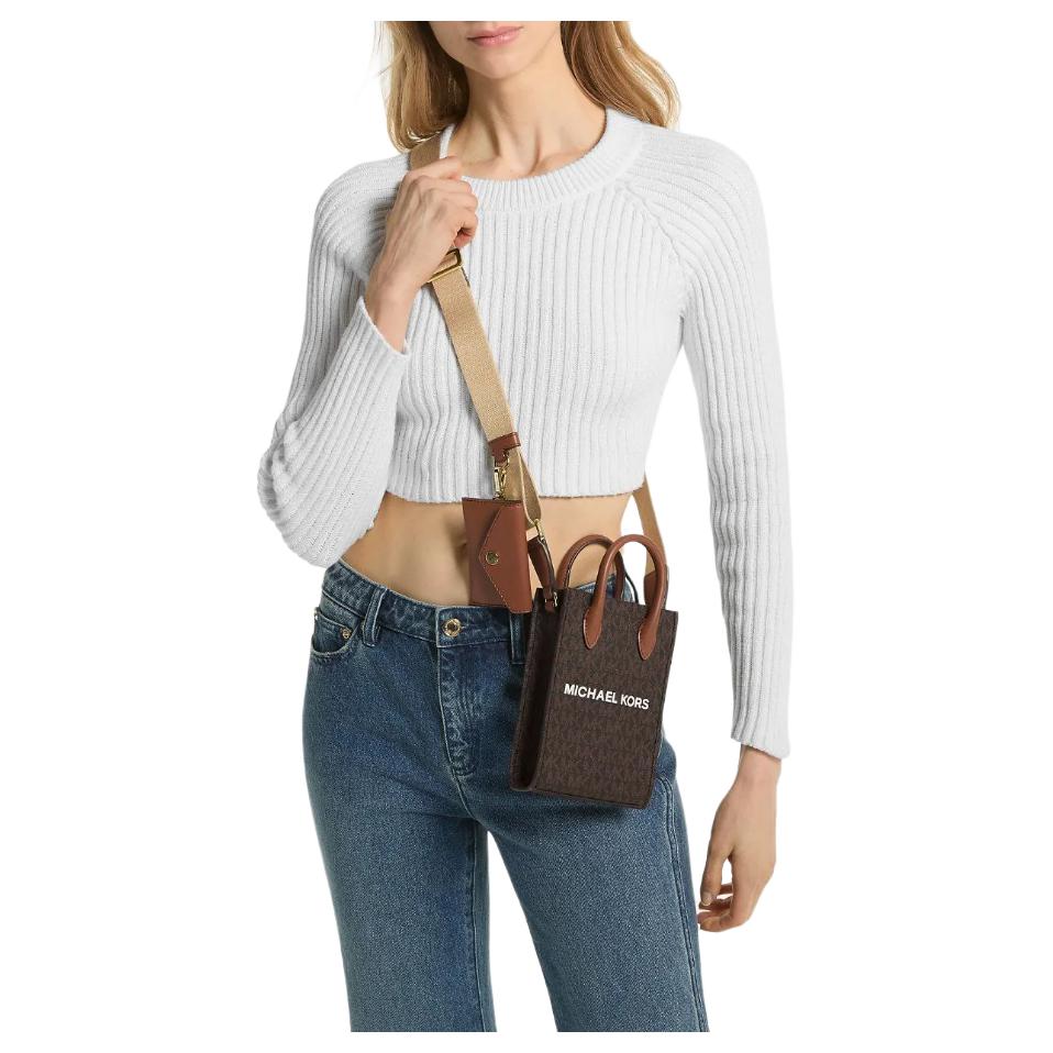 Michael Kors MK Mirella Canvas Shoulder Crossbody Bag With Gold Hardware Women bags Brown 35S4G7ZC1B-BROWN