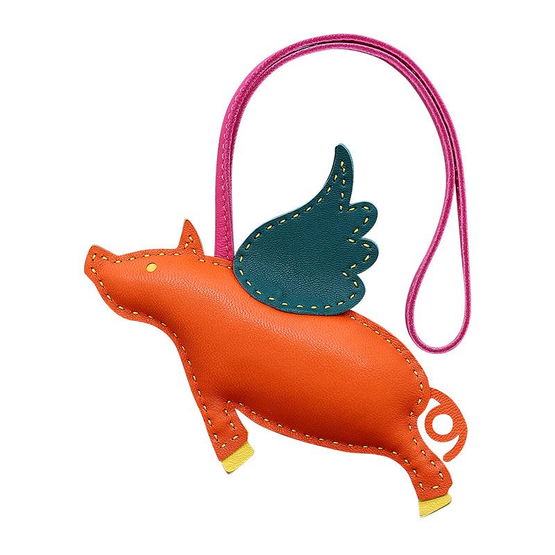 Cow Leather Keychain Pendant for Ladies Fly Pig Bag Charm Handmade Handbag Pendant Car Decorate Bag Accessories