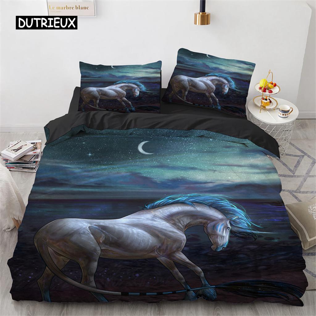 Duvet Cover Cartoon Unicorn Floral Bedding Set Microfiber Flying Horse Comforter Cover Full Queen Children Girls Bedroom Decor