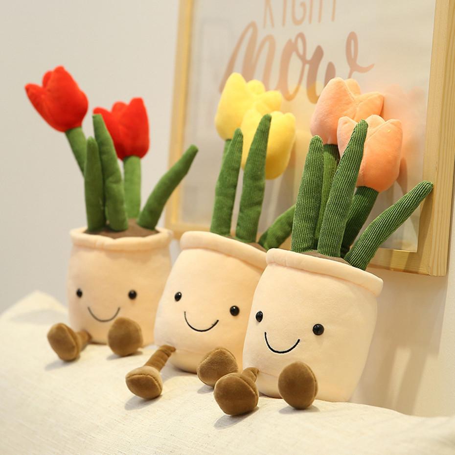 Tulip Plant Plush Toy Creative Gift for Room Bookshelf Decor