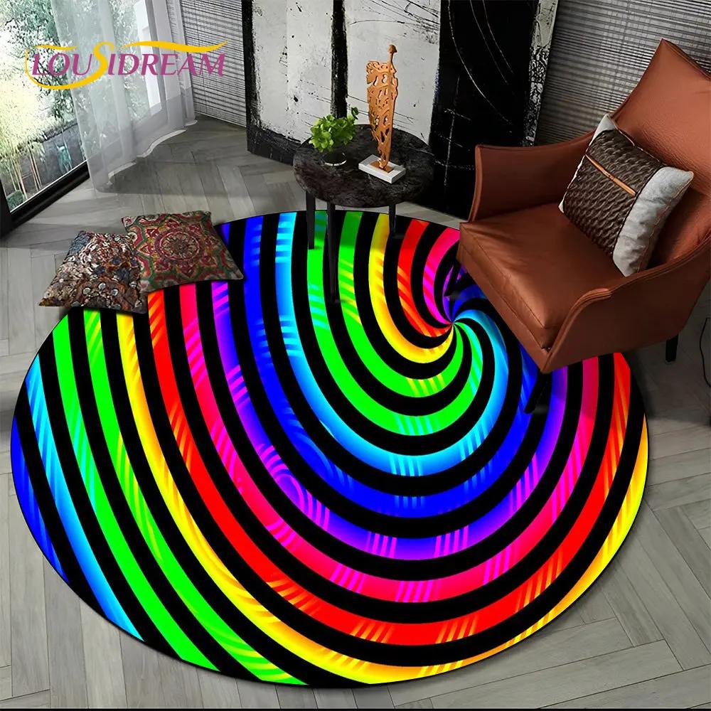 Rainbow Chromatic Colour Illusion Round Area Rug,Carpet Rug for Living Room Bedroom Sofa Playroom Decor,kids Non-slip Floor Mat
