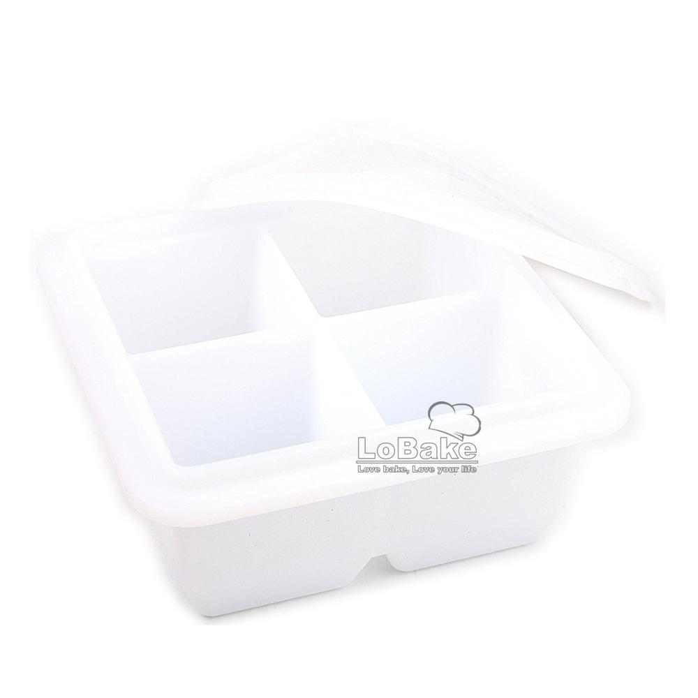4 Cavities Silicone Ice Cube Box with Lid Cover Self-made Supplementary Food Making Box Freezer Refrigerator DIY Kitchen Gadgets