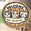 Dekorativt hengeskilt i tre, velkommenskilt, Mønsteret er tre søte katter, innendørs- eller hagedekorasjoner, 2D flat anheng, innflyttingsgaver til venner