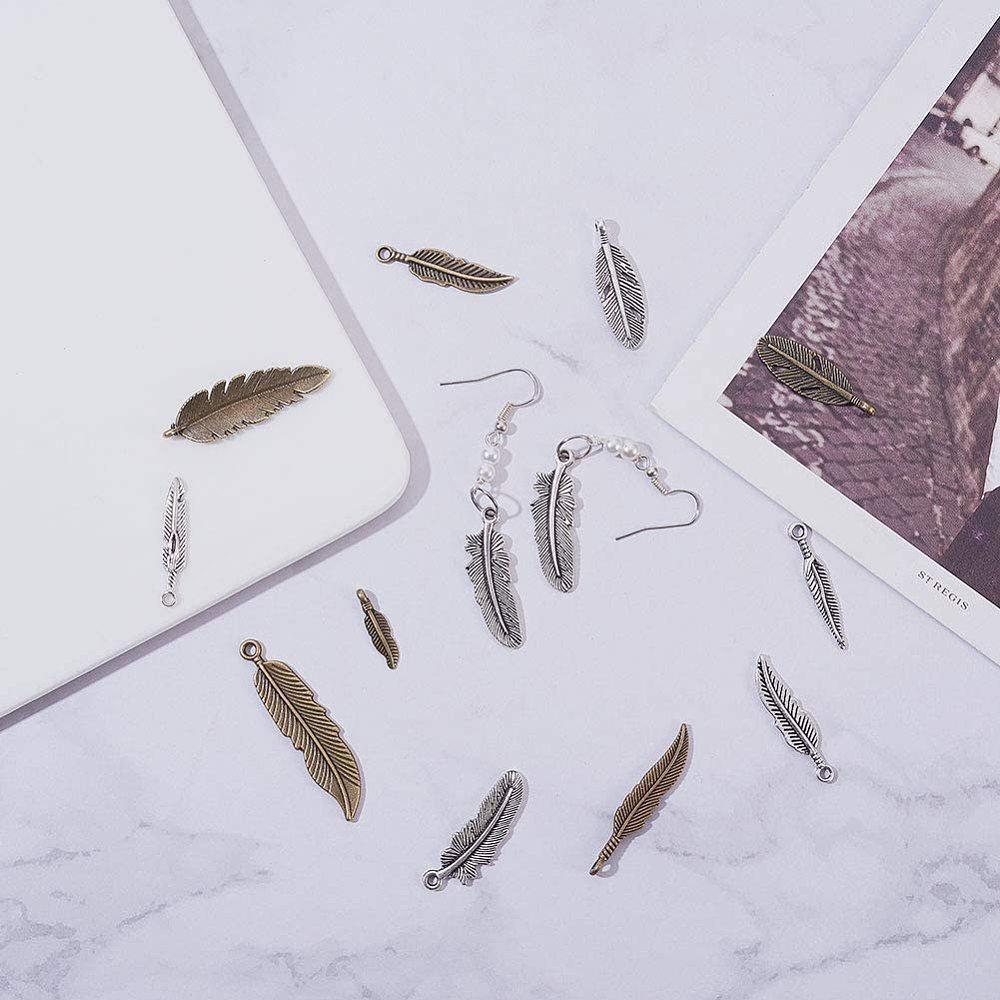 Tibetan Style Alloy Pendants Feather Mixed Color 7.4x7.2x1.7cm