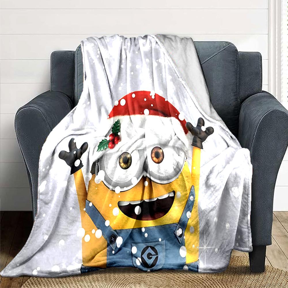 1Pc Christmas Minion Celebration Blanket Soft Throw Blanket For Home Bedroom Bed Sofa Travel Office Solid Christmas Blanket