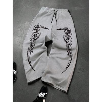 Pánské ležérní kalhoty rovného střihu s potiskem tmavých křídel, Módní a ležérní venkovní sportovní street style
