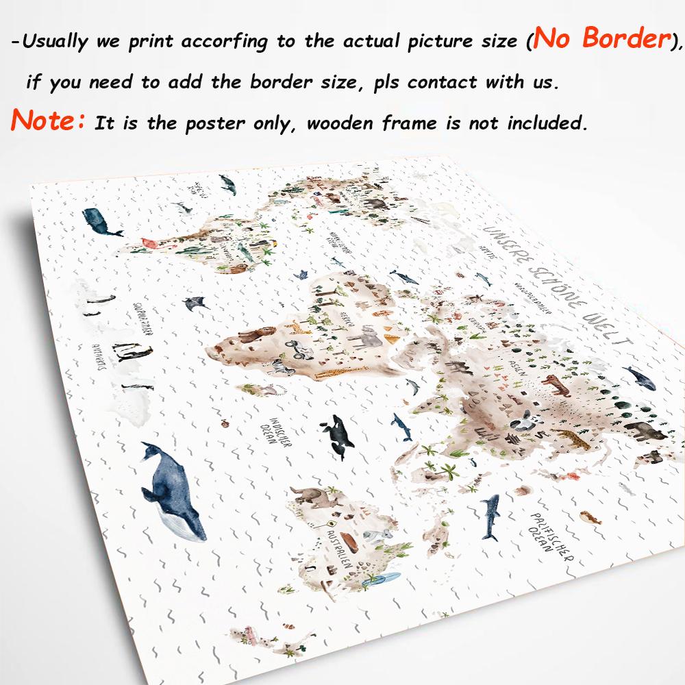 World Map Canvas Painting Animal Theme Educational Wall Art Nordic Posters and Prints Pictures for Boy Kids Room Home Decoration